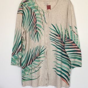 Cardigan with green and pink leaves
